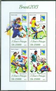 SAO TOME  2013 WORLD CUP SOCCER BRAZIL 2014 BRAZILIANA SHEET  MINT NH