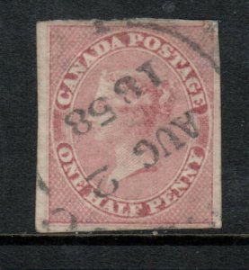 Canada #8 Extra Fine Used With Ideal Aug 2 1858 CDS Cancel Few Faults Light Thin 