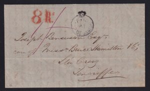 Great Britain 1854 PAID AT RIO DE JANEIRO Crown Circle Stampless FL to Tenerife