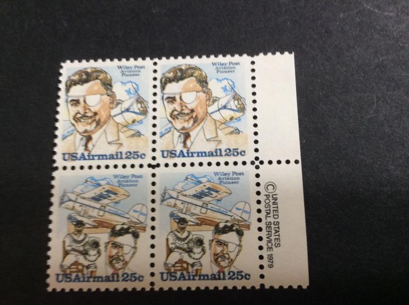 U.S.#C96a Wiley Post Issue 25c, Copyright Block of 4, MNH. See Description