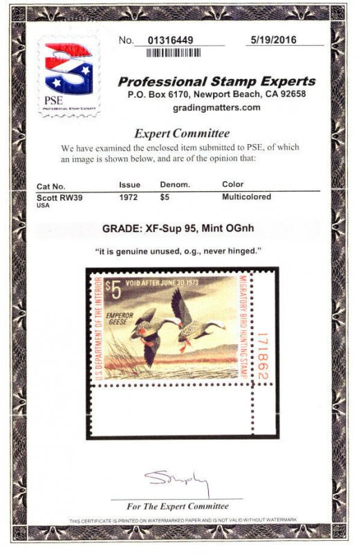 MALACK RW39 XF-SUPERB OG NH, w/PSE (GRADED 95 (5/16)..MORE.. gg1555