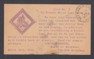 US Sc UX9 1890 Advertising Postal Card, French White Lawn Bows by Louis Auerbach