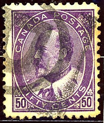 Canada Sc 95 (1908) Deep Purple Used King Edward VII Very Fine Cat.Value $175.00