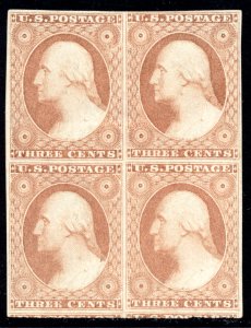 US 11A 3c 1851 George Washington type II imperf PF cert OG hinged block of 4