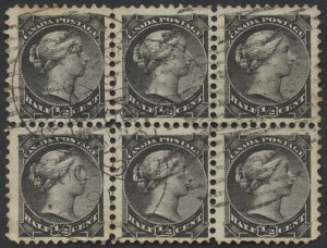 Canada #34 1/2c Small Queen Block of 6 Dated Duplex Cancel 4 OC 9 91