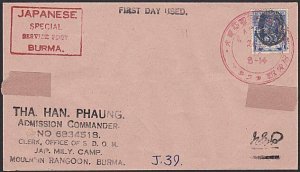 BURMA JAPAN OCCUPATION WW2 - old forged stamp on faked cover................F474