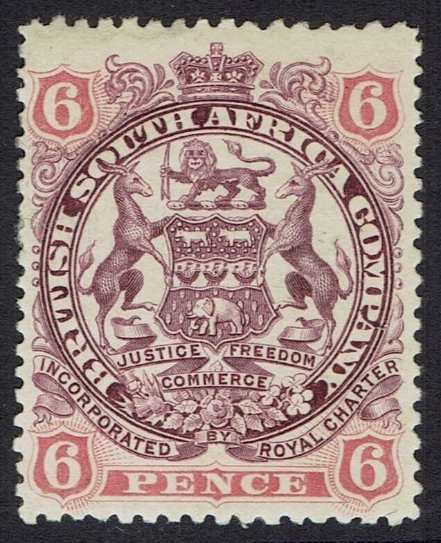 RHODESIA 1897 ARMS 6D CURLED SCROLLS