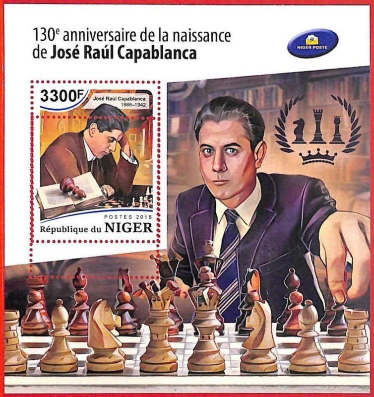 A4370 - NIGER - ERROR MISPERF Souvenir sheet: 2018, Chess, Jose Raul Capablanca