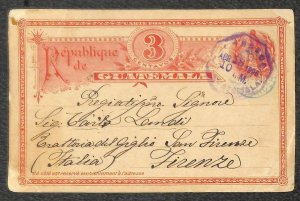 GUATEMALA H&G #4 POSTAL CARD GUATEMALA CITY TO FIRENZE ITALY 1895