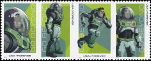 2022 60c Forever Disney Buzz Lightyear, Strip of 4 Scott 5709-5712 Mint F/VF NH