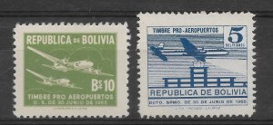 BOLIVIA 1955 PRO AIRPORT AVIATION PLANE 5B BLUE SCOTT RA23/4 MICHEL Z23/4 MNH