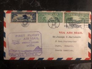 1930 San Juan Puerto Rico USA First Flight Cover FFC To Para Brazil FAM 10