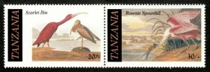 Tanzania 1986 - Audubon, Ibis, Spoonbill - Strip of 2v - Scott 306A - MNH