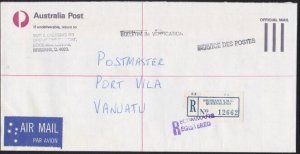 AUSTRALIA 1990 AP Official Reg cover Brisbane to Vanuatu ................. B2645