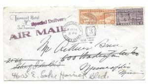 San Francisco California to Minneapolis Minnesota 1936 Air Mail Special Delivery