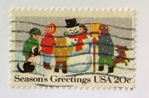 USA 1982 Scott 2028 used - 20c, Christmas, Children & Snowman