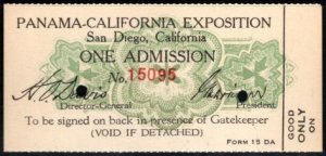 1935 US Employee Ticket California Pacific International Exposition San Diego