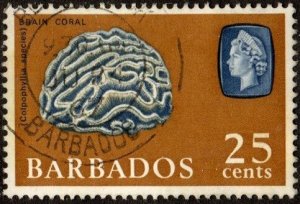 Barbados 276a - Used - 25c Brain Coral (1966) (cv $0.40) +