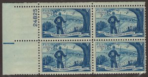 Scott # 1024 1953 3c brt bl  Farmer  Looks at His
Domain  Plate Block - Upper...