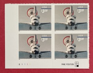 3261 SPACE SHUTTLE LANDING Plate Block 4 Priority US $3.20 Stamp MNH 1998