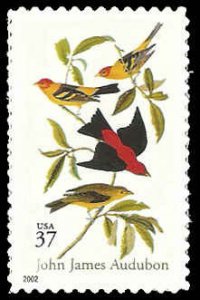 PCBstamps   US #3650 37c Scarlet & Louisiana Tanagers, MNH, (12)