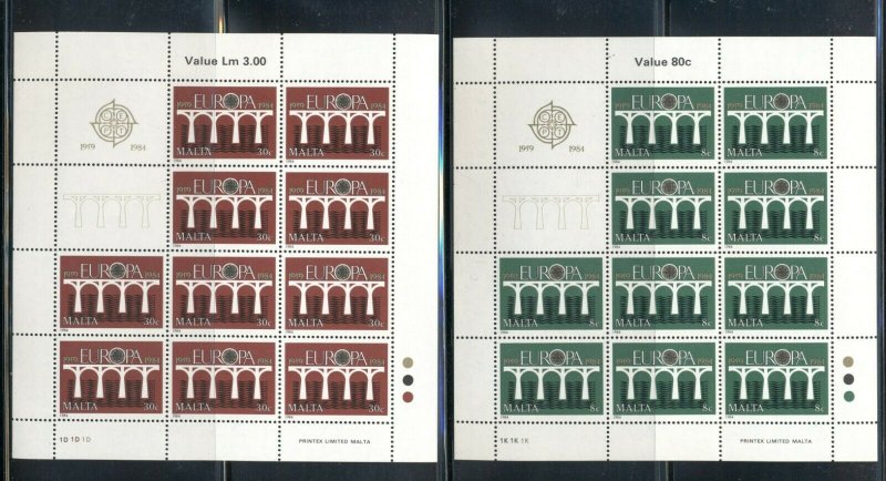 Malta 1984 Europa #641-42 VFMNH sheet of 10 CV $16.00