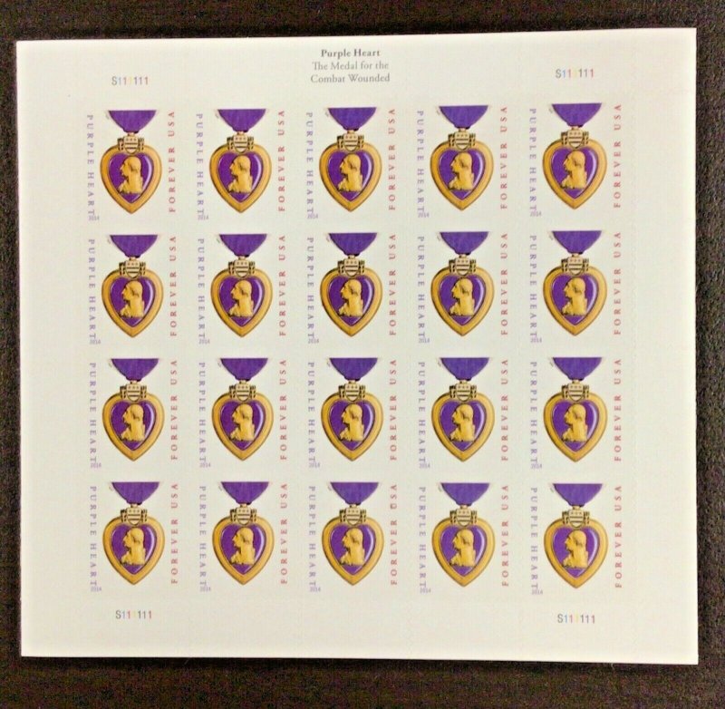 4704b   Purple Heart Forever sheet of 20  FV $11   2014