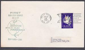 USA UN FRANKING 1966 first flight cover NY to Lima Peru.....................7133