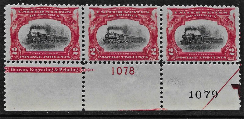 1901 Sc. #295 VFNH pl#1078/1079 strip of 3