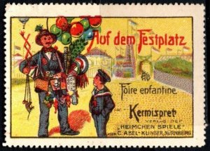 Vintage Germany Poster Stamp C. Abel-Klinger At The Fairgrounds Children'...