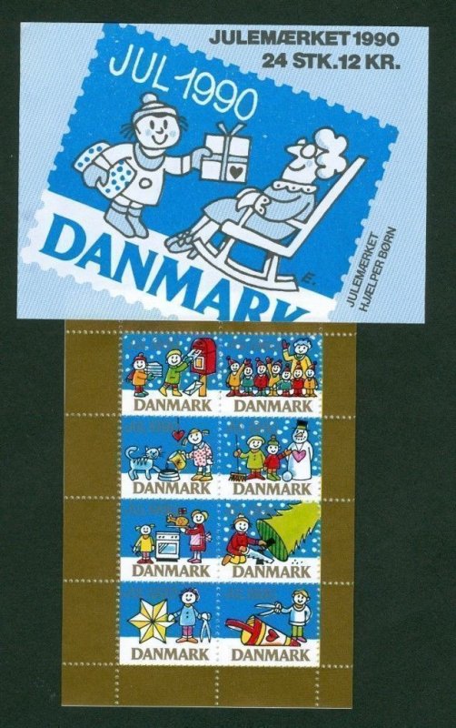 Denmark. 1990 Booklet.  Christmas Seals  Mnh. Children,Cat,Mailbox,Snowman,Deco.