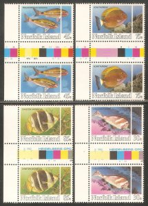 NORFOLK ISLAND Sc# 339 - 342 var MNH FVF Set-4x Gutter Pr Fish Coral