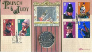 2001 Benham Punch and Judy Coin Cover with Gibraltar 1 Crown Coin 