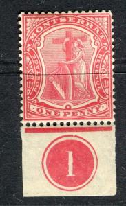 MONTSERRAT; 1908 early issue fine Mint hinged 1d. Marginal value