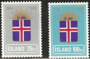 ICELAND Scott 408-9 1969 Flag set CV$6.65 MH*