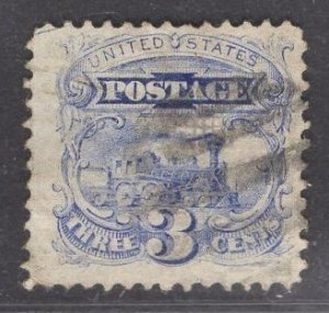 US Stamp #114 3c Ultramarine Locamotive USED SCV $16.00