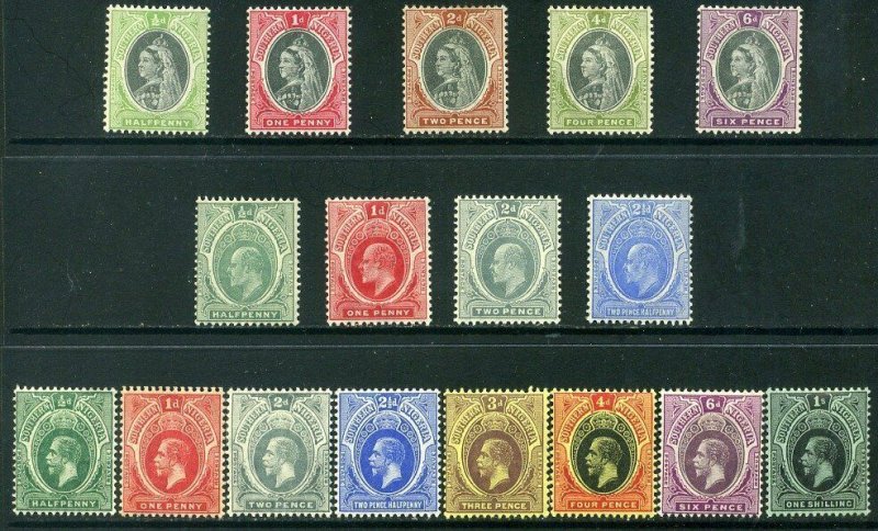 Southern Nigeria 1904-12 QV/KEVII/KGV part sets x17 Mounted Mint