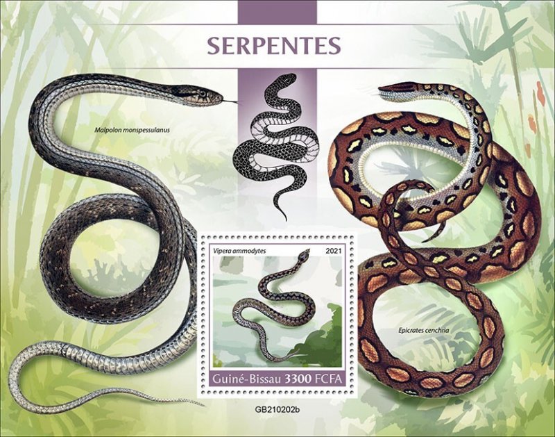 GUINEA BISSAU - 2021 - Snakes - Perf Souv Sheet - Mint Never Hinged