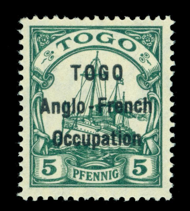 German Colonies - TOGO 1914 ANGLO - FRENCH OCCUP. Yacht 5pf green Sc# 36 mint MH