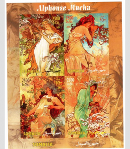 Somalia 2004 ALPHONSE MUCHA Czech Painter Sheet (4) Imperforated Mint (NH)