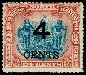 NORTH BORNEO SG117b, 4c on 24c Blue & Lake Perf 13½-14, M MINT. Cat £60.