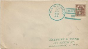 US Navy Cover USS Chicago  CA 29  1932  Thanksgiving Day