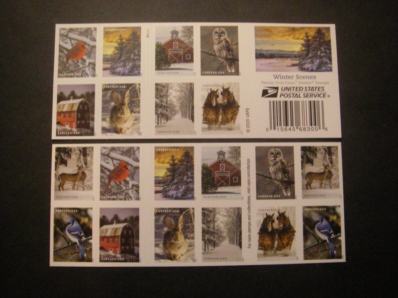 Scott 5541b, Forever Winter Scenes, Pane of 20, #P1111, MNH Booklet Pane