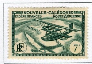 NEW CALEDONIA; 1938 early Airmail Flying Boat issue Mint hinged 7Fr. value