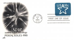 US FIRST DAY COVER STAR SYMBOL OF LIGHT AND ENERGY STAMPED ENVELOPE 1981