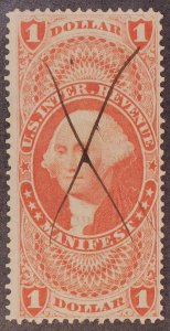 Scott R72c - $1.00 Manifest Revenue Stamp - Used - SCV - $40.00