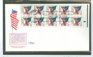 US 2593a I pledge allegiance flag booklet pane of 10 (with plate # in selvedge) on an unadd. FDC with an artmaster cachet