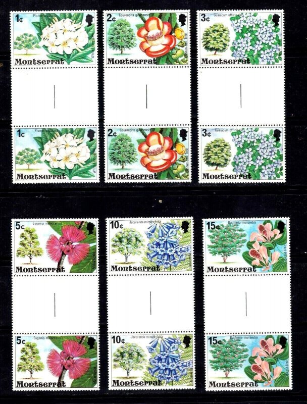 Montserrat stamps #340 - 354, 3 scans, MNH OG,  Gutter Pairs, Flowers