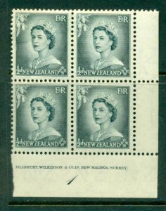 New Zealand 1954 QEII 1/2d Grey Plate 1 Block 4 MUH Lot25323