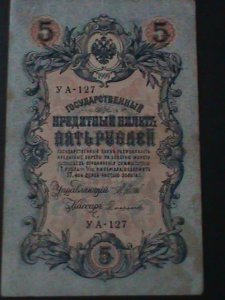 RUSSIA-1917-GOVERNMENT CREDIT NOTES-5 RUBLES -LT. CIRCULATED-VF-107 YEARS OLD